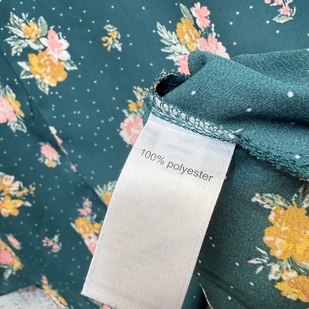 Maurices Floral Blouse Women XXL Teal Pink Yellow‎ Ruffle Neck Long Sleeve Top - Picture 5 of 7